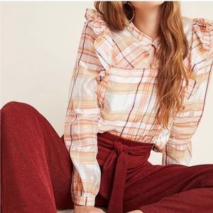 Anthropologie Organza Peach Ruffle Top Size Small